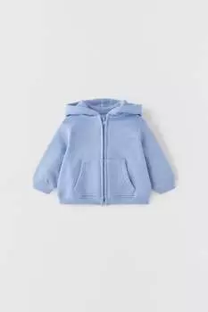 Плюшевая куртка на молнии ZARA, средне-синий