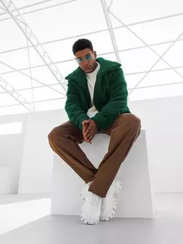 Плюшевая куртка оверсайз с воротником-стойкой, хаки-зеленый ablukaonline