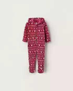 Плюшевая пижама с принтом Микки для мальчика, с капюшоном и ушками Zippy, красный