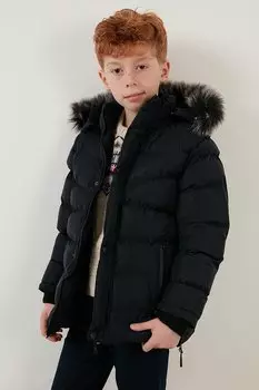 Плюшевая подкладка, воротник из искусственного меха, зимнее пальто со съемным капюшоном 5761906 Lela, темно-синий