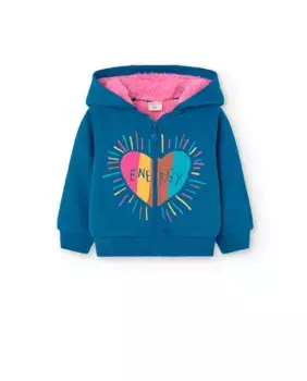 Плюшевая толстовка для девочки с капюшоном и застежкой-молнией Boboli, цвет Azul ndigo