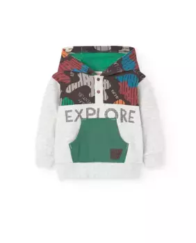 Плюшевая толстовка для мальчика с карманом-кенгуру и капюшоном Boboli, светло-серый