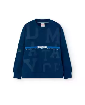 Плюшевая толстовка для мальчика с принтом спереди Boboli, темно-синий