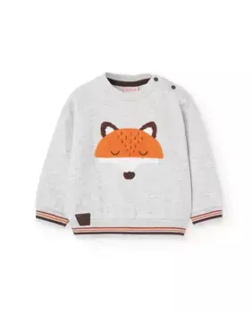 Плюшевая толстовка для мальчика с рисунком спереди и налокотниками Boboli, светло-серый