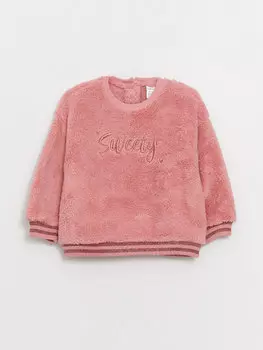Плюшевая толстовка с длинными рукавами и вышивкой с круглым вырезом для маленьких девочек LCW baby