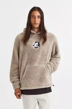 Плюшевая толстовка с капюшоном свободного кроя H&amp;M, грейдж/кот феликс