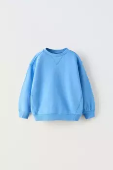 Плюшевая толстовка с контрастными швами ZARA, голубоватый