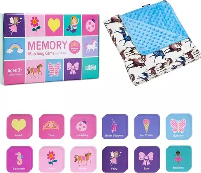 Плюшевое детское одеяло Wildkin и волшебная игра на сопоставление памяти (36 шт.) Комплект: Cozy Minds and Matching Moments — наслаждайтесь обучением и игрой (Horse Dreams)