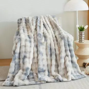 Плюшевое одеяло для дивана, плюшевое пушистое одеяло с кроликом, простое одеяло, толстое фланелевое многофункциональное покрывало для спальни, дивана, офиса, путешествия, кемпинга (синий, 160 х 200 см) Topchances, светло-синий
