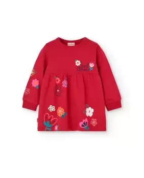Плюшевое платье для девочки с длинными рукавами и цветочным принтом Boboli, красный