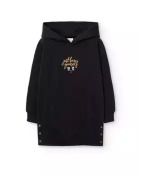 Плюшевое платье для девочки с капюшоном и карманами Boboli, черный