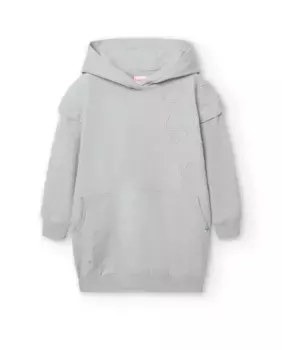 Плюшевое платье для девочки с капюшоном и карманом-кенгуру Boboli, светло-серый