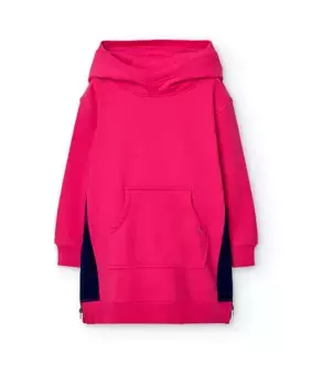 Плюшевое платье для девочки с капюшоном и карманом-кенгуру Boboli, фуксия