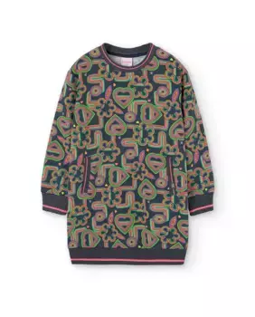 Плюшевое платье для девочки с принтом и круглым вырезом Boboli, мультиколор