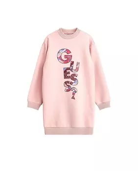 Плюшевое платье с забавным цветочным логотипом Guess, розовый