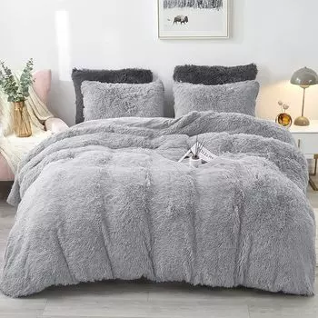 Плюшевое постельное белье, очень пушистый мех, теплый фланелевой пододеяльник 200 х 200 см, пододеяльник на молнии и наволочка 80 х 80 см Sross