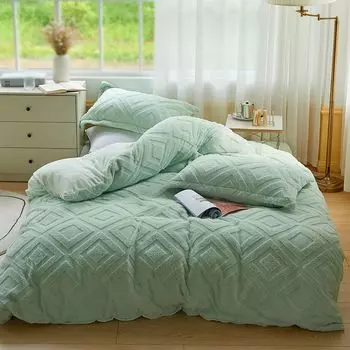Плюшевое постельное белье размером 155 х 220 см. Мягкое постельное белье с пушистым флисом, очень теплое для зимы KEAYOO, зеленый