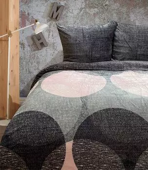 Плюшевое постельное белье Тедди 155х220 см зимнее кашемировое прикосновение пушистое розово-серое в кругах 4 шт leonado vicenti