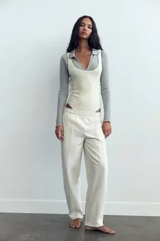 Плюшевые брюки carrot fit ZARA, экрю