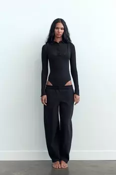 Плюшевые брюки carrot fit ZARA, черный