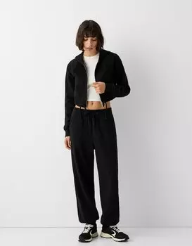Плюшевые брюки-джоггеры Bershka, черный