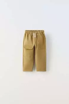 Плюшевые брюки из вельсового изделия ZARA, зеленовый