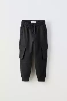 Плюшевые брюки-карго ZARA, черный