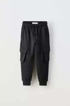 Плюшевые брюки-карго ZARA, черный