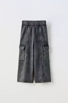 Плюшевые брюки-карго ZARA, серый