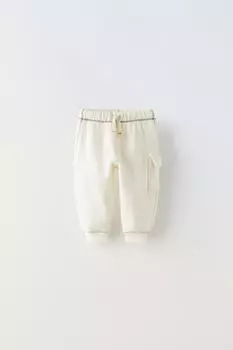 Плюшевые брюки-карго ZARA, светлый экрю