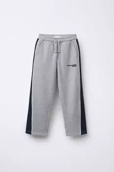Плюшевые брюки прямого кроя с боковыми полосками ZARA, серый марл