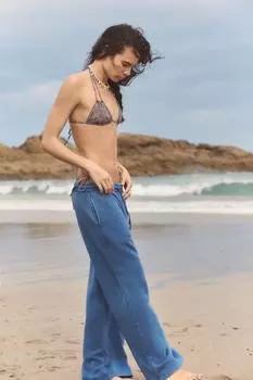Плюшевые брюки с эффектом стирки и слоганом ZARA, синий