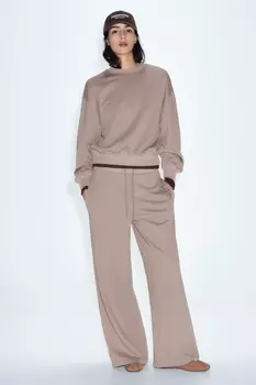 Плюшевые брюки с аппликациями-этикетками ZARA, красноватый