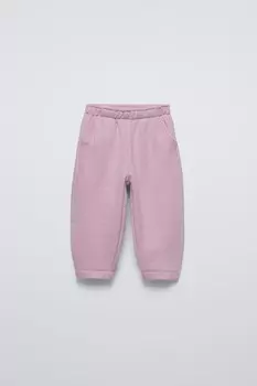 Плюшевые брюки с аппликациями-этикетками ZARA, розовый/лиловый