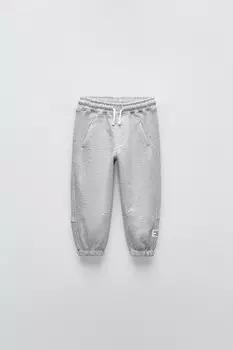 Плюшевые брюки с аппликациями-этикетками ZARA, серый мергель