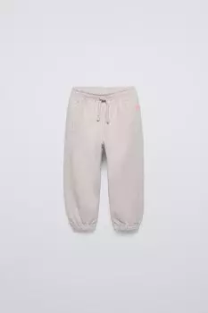 Плюшевые брюки с лозунгом ZARA, цвет stone
