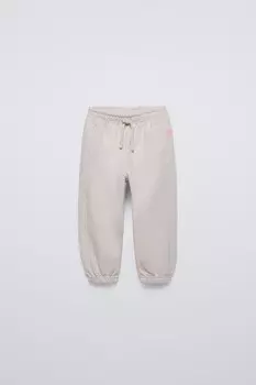 Плюшевые брюки с лозунгом ZARA, цвет stone