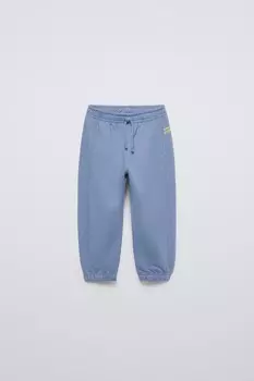 Плюшевые брюки с лозунгом ZARA, синий/стальной