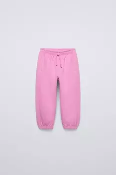 Плюшевые брюки с лозунгом ZARA, темно-розовый