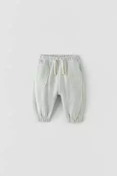 Плюшевые брюки с полосками по бокам ZARA, светло-зеленый