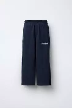 Плюшевые брюки с прямыми штанинами и слоганом ZARA, темно-синий