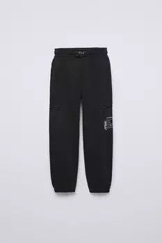 Плюшевые брюки с пряжкой ZARA, черный