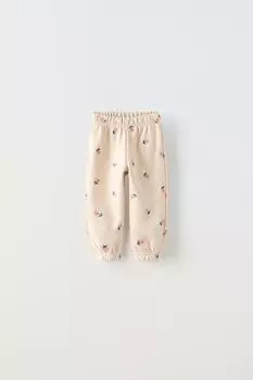 Плюшевые брюки с вышивкой ZARA, светло-бежевый