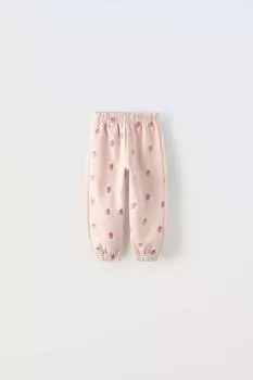 Плюшевые брюки с вышивкой ZARA, светло-розовый