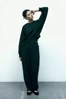 Плюшевые брюки со складками ZARA, зеленый
