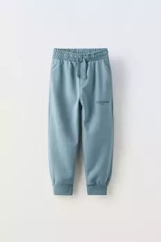 Плюшевые брюки со слоганом ZARA, средне-синий