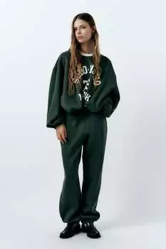 Плюшевые джоггеры ZARA, зеленый