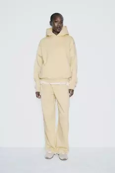 Плюшевые широкие брюки ZARA, светло-желтый