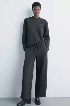 Плюшевые широкие брюки ZARA, темно-серый