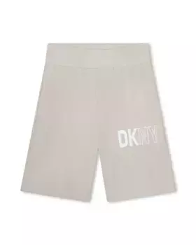 Плюшевые шорты-бермуды с эластичной резинкой на талии и логотипом на ноге DKNY, цвет Natural